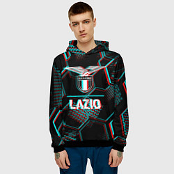 Толстовка-худи мужская Lazio FC в стиле glitch на темном фоне, цвет: 3D-черный — фото 2