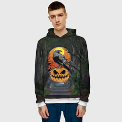 Толстовка-худи мужская Ворон, сидящий на тыкве - Halloween, цвет: 3D-белый — фото 2