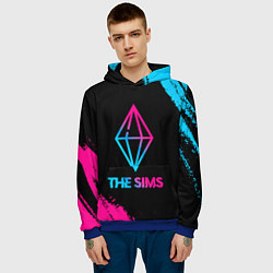 Толстовка-худи мужская The Sims - neon gradient, цвет: 3D-синий — фото 2