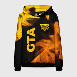 Толстовка-худи мужская GTA - gold gradient: надпись, символ, цвет: 3D-черный
