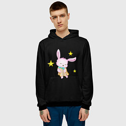 Толстовка-худи мужская Крольчонок танцует со звёздами на чёрном фоне, цвет: 3D-черный — фото 2
