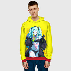 Толстовка-худи мужская Ребекка пьет коктель - Киберпанк аниме, цвет: 3D-красный — фото 2