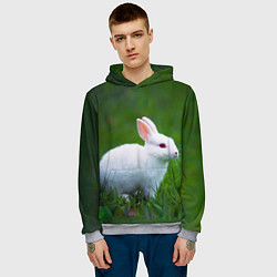 Толстовка-худи мужская Кролик на фоне травы, цвет: 3D-меланж — фото 2