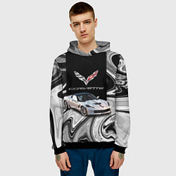 Толстовка-худи мужская Chevrolet Corvette - Motorsport - Racing team, цвет: 3D-черный — фото 2