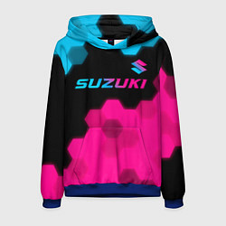 Толстовка-худи мужская Suzuki - neon gradient: символ сверху, цвет: 3D-синий