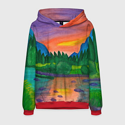 Толстовка-худи мужская Закат на реке, цвет: 3D-красный