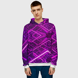 Толстовка-худи мужская Абстрактные геометрические фиолетовые объекты, цвет: 3D-белый — фото 2