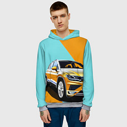 Толстовка-худи мужская Фольксваген тигуан оранжевый, цвет: 3D-меланж — фото 2