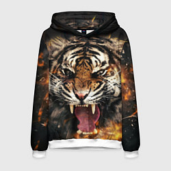 Толстовка-худи мужская Оскал тигра, цвет: 3D-белый