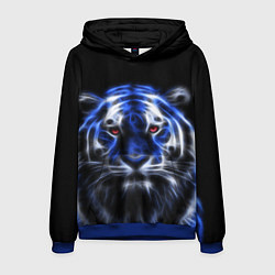 Толстовка-худи мужская Синий неоновый тигр, цвет: 3D-синий
