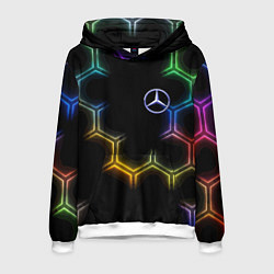 Толстовка-худи мужская Mercedes - neon pattern, цвет: 3D-белый