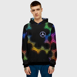 Толстовка-худи мужская Mercedes - neon pattern, цвет: 3D-черный — фото 2