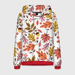 Толстовка-худи мужская Осенний паттерн - листья, цвет: 3D-красный