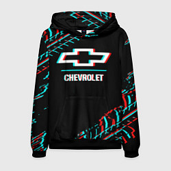 Толстовка-худи мужская Значок Chevrolet в стиле glitch на темном фоне, цвет: 3D-черный