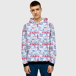 Толстовка-худи мужская Парижская бумага с надписями - текстура, цвет: 3D-черный — фото 2