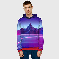 Толстовка-худи мужская Neon mountains - Vaporwave, цвет: 3D-красный — фото 2