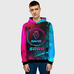 Толстовка-худи мужская Saab - neon gradient, цвет: 3D-черный — фото 2