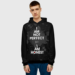 Толстовка-худи мужская I am not perfect, but I am honest, цвет: 3D-черный — фото 2