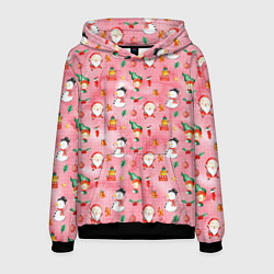 Толстовка-худи мужская Новый год - снеговики, цвет: 3D-черный