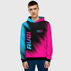 Толстовка-худи мужская Audi - neon gradient: надпись, символ, цвет: 3D-черный — фото 2