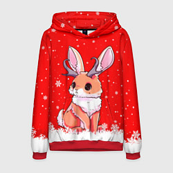 Толстовка-худи мужская Кролик олень - кролик с рожками, цвет: 3D-красный