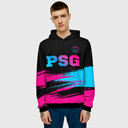 Толстовка-худи мужская PSG - neon gradient: символ сверху, цвет: 3D-черный — фото 2