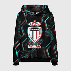 Толстовка-худи мужская Monaco FC в стиле glitch на темном фоне, цвет: 3D-черный