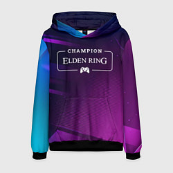 Толстовка-худи мужская Elden Ring gaming champion: рамка с лого и джойсти, цвет: 3D-черный