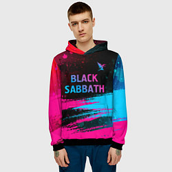 Толстовка-худи мужская Black Sabbath - neon gradient: символ сверху, цвет: 3D-черный — фото 2