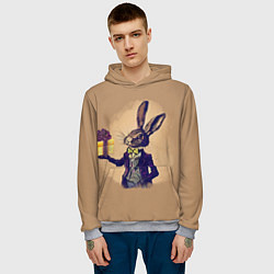 Толстовка-худи мужская Кролик в костюме с подарком, цвет: 3D-меланж — фото 2