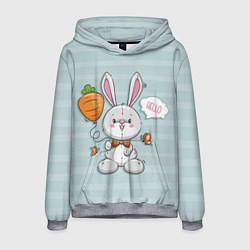 Толстовка-худи мужская Милый зайка с шариком-морковкой, цвет: 3D-меланж