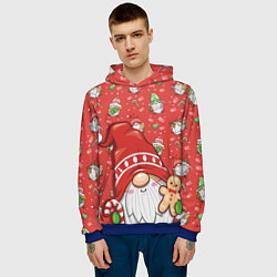 Толстовка-худи мужская Новогодний гном с пряником, цвет: 3D-синий — фото 2