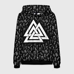 Толстовка-худи мужская Valknut runes pattern, цвет: 3D-черный