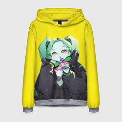 Толстовка-худи мужская Ребекка пьет коктель - Cyberpunk, цвет: 3D-меланж