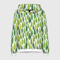 Толстовка-худи мужская Акварельные листья, цвет: 3D-белый
