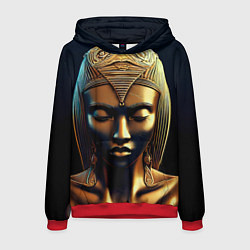 Толстовка-худи мужская Нейросеть - золотая статуя египетской царицы, цвет: 3D-красный