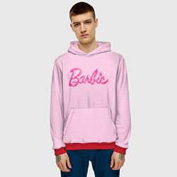 Толстовка-худи мужская Барби - логотип на клетчатом фоне, цвет: 3D-красный — фото 2