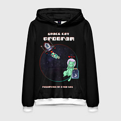 Толстовка-худи мужская 8bit Космический котик ищет новую жизнь, цвет: 3D-белый
