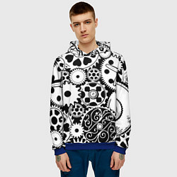 Толстовка-худи мужская Шестеренки в черно-белом стиле, цвет: 3D-синий — фото 2