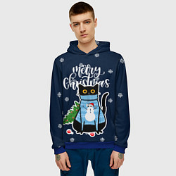 Толстовка-худи мужская Котик: merry christmas, цвет: 3D-синий — фото 2