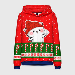 Толстовка-худи мужская Белый котик - играет в снежки, цвет: 3D-синий