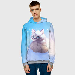 Толстовка-худи мужская Заснеженный котик, цвет: 3D-меланж — фото 2