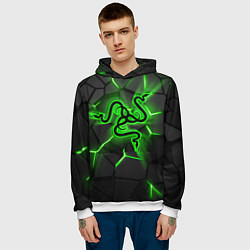 Толстовка-худи мужская Razer neon logo, цвет: 3D-белый — фото 2