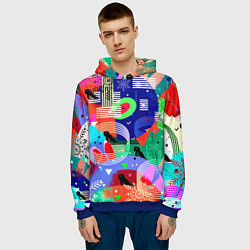 Толстовка-худи мужская Птички, снежинки и заячьи ушки, цвет: 3D-синий — фото 2