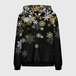 Толстовка-худи мужская Золотые и белые снежинки, цвет: 3D-черный