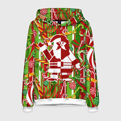 Толстовка-худи мужская Дед Мороз с игрушками, цвет: 3D-белый