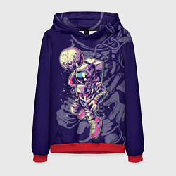 Толстовка-худи мужская Космонавт с луной, цвет: 3D-красный