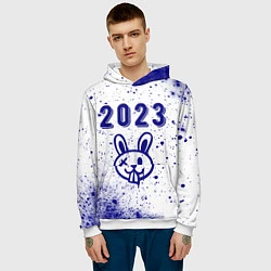 Толстовка-худи мужская 2023 Кролик в стиле граффити на светлом, цвет: 3D-белый — фото 2