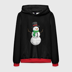 Толстовка-худи мужская Новогодний снеговик с шарфом, цвет: 3D-красный