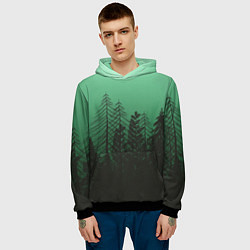 Толстовка-худи мужская Зелёный туманный лес, цвет: 3D-черный — фото 2